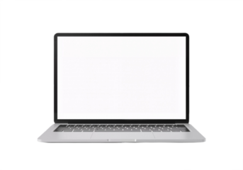 Laptop with a blank screen positioned on a transparent background.