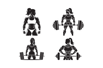 Strong Female Bodybuilder Silhouette Clipart for Fitness and Gym Design