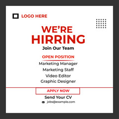 We are hiring job vacancy social media post design template.  Hiring template design.