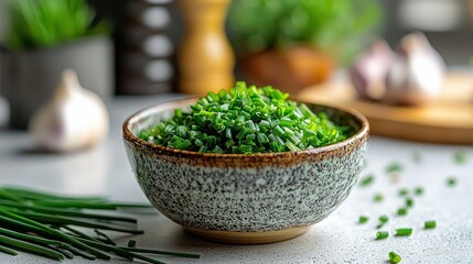 Freshly chopped chives in a bowl