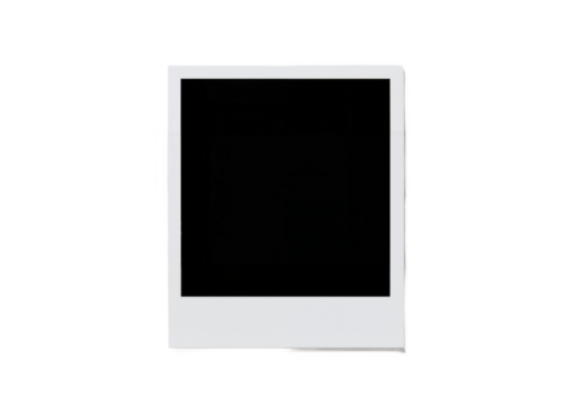 An empty Polaroid photo frame mounted on a transparent background.