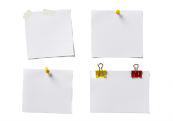 Four blank paper notes clipped to a white or transparent background, arranged in a neat grid pattern.