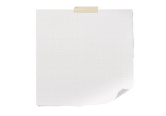 Blank paper with a piece of sticky tape placed on a white or transparent background.