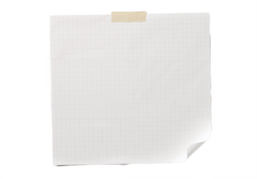 Blank paper with a piece of sticky tape placed on a white or transparent background.
