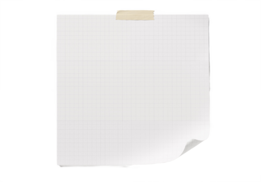 Blank paper with a piece of sticky tape placed on a white or transparent background.