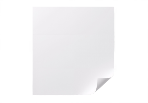 Blank white paper sheet on a transparent background, showcasing a clean and minimalistic design. 