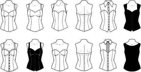 Fashion figure ten heads design template croquis wearing bodice
