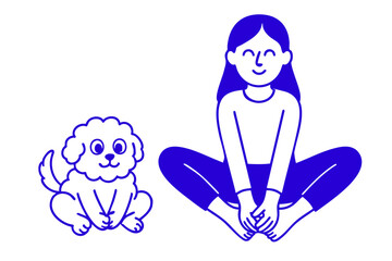 Woman and Dog in Bound Angle Yoga Pose