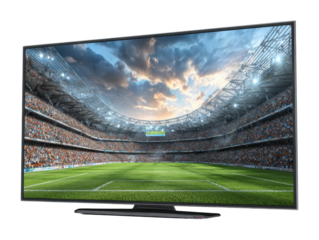 Exciting football match in a stadium setting live broadcast on television dynamic sports scene cut out png