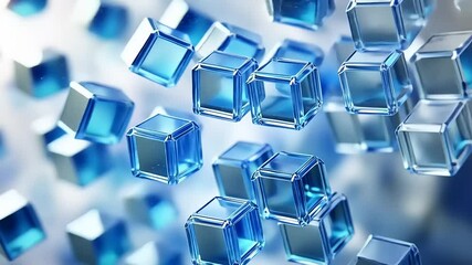 Abstract blue glass cubes floating in a digital space, creating a futuristic and vibrant atmosphere - Powered by Adobe