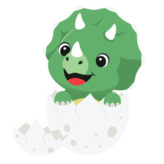 Fototapeta premium Adorable Cartoon Baby Dinosaur Hatching from Egg with a Happy Expression, Perfect for Children's Illustrations and Fun Designs