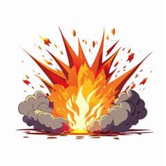 Bold vector illustration of a fiery explosion with smoke and sharp orange flames.
