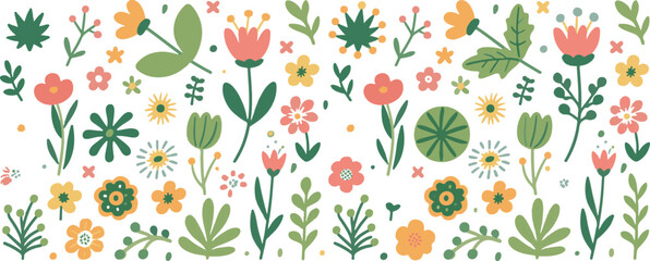 Delightful Botanical Garden: An Array of Flowers and Foliage, A Whimsical Floral Pattern in Earthy Tones