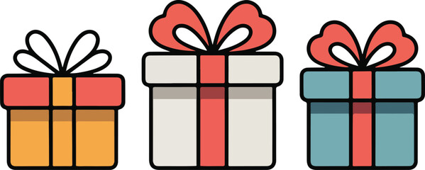 Three colorful gift boxes flat design illustration