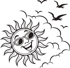 Cartoon sun character with a smiling face and playful sun rays