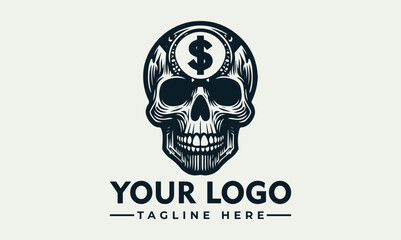 A stylized skull logo design featuring a dollar coin inside its head, representing financial ambition or the cost of ambition.