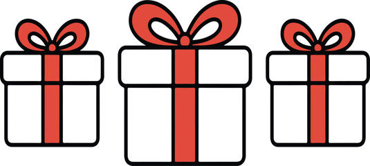 Three gift boxes with red ribbons illustration