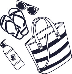 Vector illustration set of business bags with money, pen, and other objects