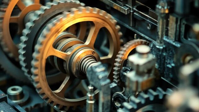 Close-up of intricate gears and machinery
