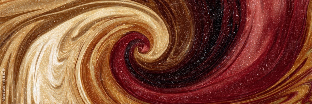 Poster swirling muddy colors blend in a spiral motion, creating an abstract composition of rich hues and te