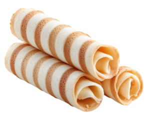 Wafer rolls with creamy filling stack isolated on png transparent background