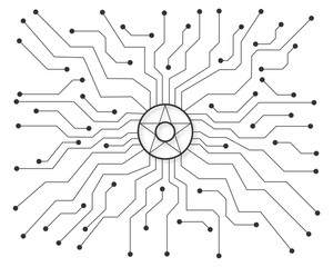 Obraz premium Geometric background and high tech circuit board connection system