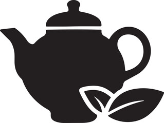Teapot with leaves silhouette icon