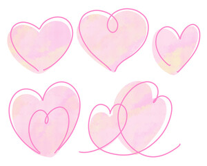 手描きのハートセット_グラデピンク