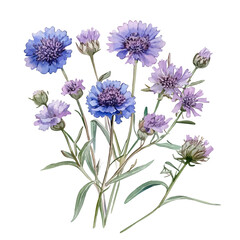 Obraz premium watercolor of A Field Scabious Bouquet, vector, isolated on a white background.