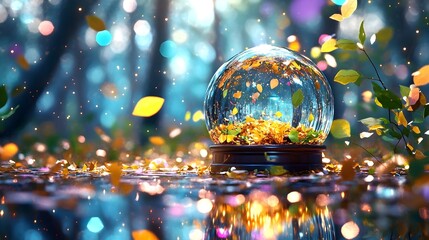 Autumn leaves snow globe forest scene