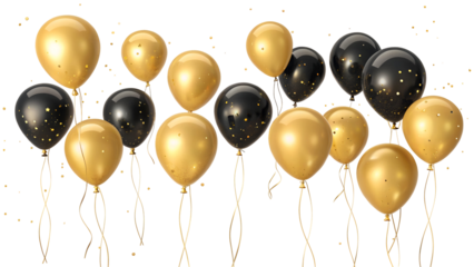 black and yellow balloons isolated on transparent background