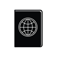 Passport icon with globe symbol in black color