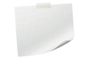 Square grid paper with folded corner taped to black background vector, square grid paper, grid paper, paper, note paper, memo, note, sheet, page, tape, masking tape, curled, curl, corner, folded corne