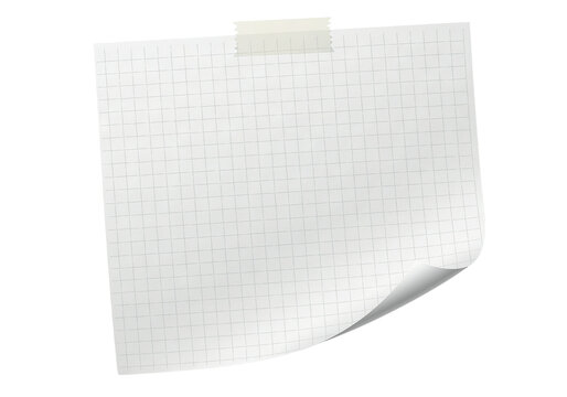 Square grid paper with folded corner taped to black background vector, square grid paper, grid paper, paper, note paper, memo, note, sheet, page, tape, masking tape, curled, curl, corner, folded corne