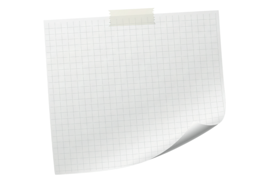 Square grid paper with folded corner taped to black background vector, square grid paper, grid paper, paper, note paper, memo, note, sheet, page, tape, masking tape, curled, curl, corner, folded corne