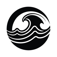 Stylized Wave Icon in Black and White Circle