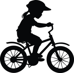  A child's silhouette  rides a bicycle, Little girl riding a bicycle, vector 