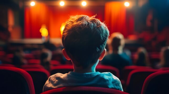 Child watching movie in cinema theater enjoying film performance entertainment audience in auditorium seats - Powered by Adobe