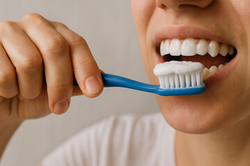 A hand demonstrating the proper way to brush teeth