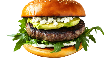 Creamy Avocado & Feta Burger: Gourmet Veggie Delight bun food meal vegan lunch tasty fresh
