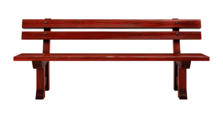 Red wooden park bench isolated on png transparent background