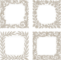 Set of vintage and ornamental frames with floral details and stylish borders