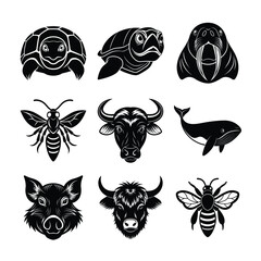 Obraz premium Set of animal head vector Silhouette illustration 