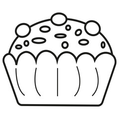 Muffin outline icon. Dessert pastry vector. Cupcake shape sketch. Sweet baked good.
