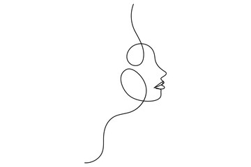 Woman face profile continuous one line drawing minimalist style isolated outline illustration