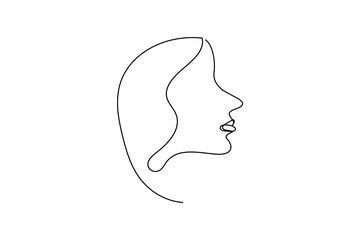Woman face profile continuous one line drawing minimalist style isolated outline illustration