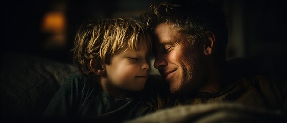 A man and a boy are hugging