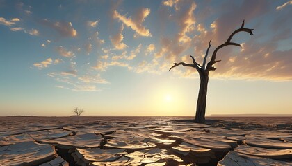 Pollution impact on arid landscapes drought-stricken earth digital art nature wide angle environmental awareness