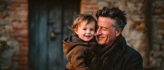 A man and a boy are hugging