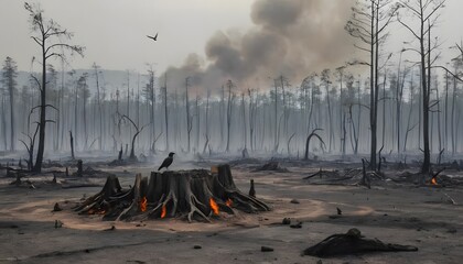 Wildfire devastation pollution and ecological impact forests of ash emotional landscape aerial perspective environmental awareness